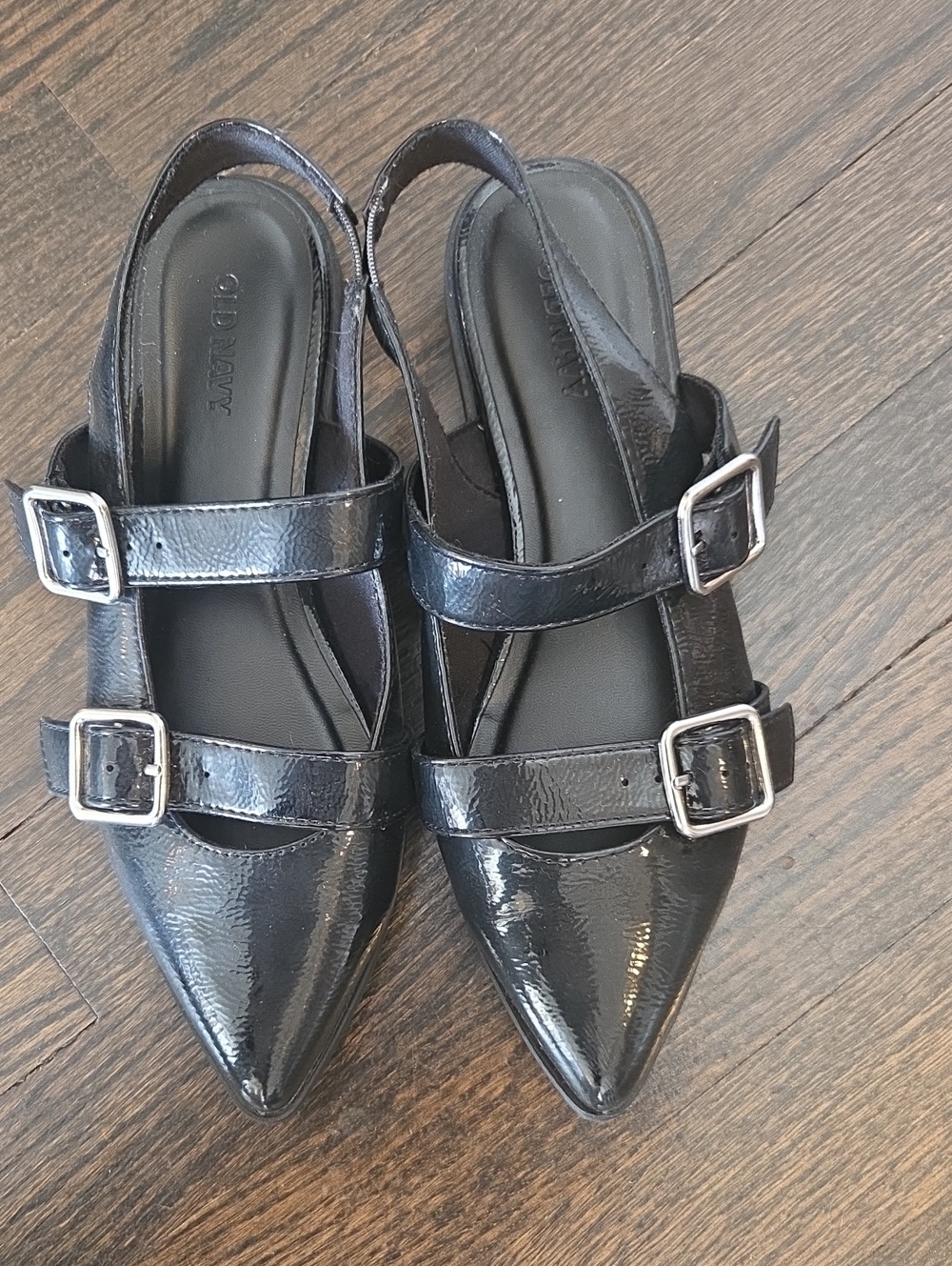 Old Navy Black Patent Pointed Buckle Slingback Flats